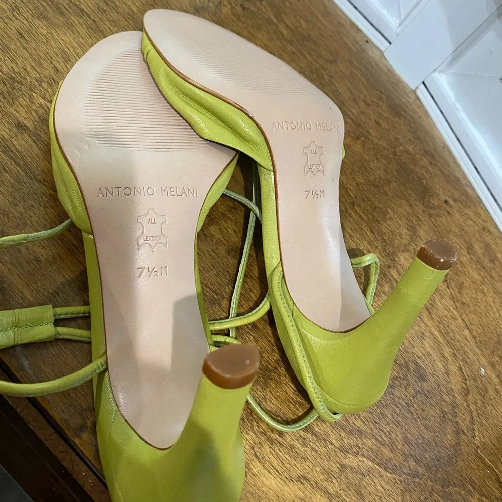ANTONIO MELANI Lime Green Open-Toe Slingback Sandals - Picture 6 of 8